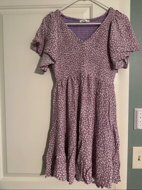 Lavender Floral Smocked V-Neck Maternity Dress